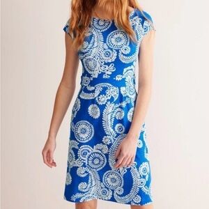 Boden Florrie Jersey Dress Indigo Bunting Abstract Charm Floral 12L Spring
